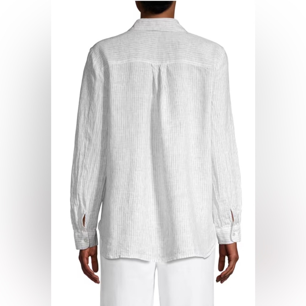 EILEEN FISHER Mini Striped white and dark gray stripes Organic Linen Shirt - Picture 8 of 10